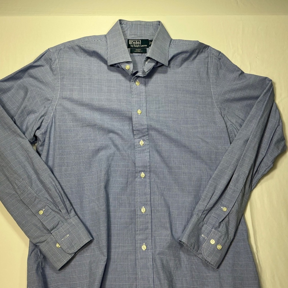 Polo by Ralph Lauren Regent Custom Fit Plaid Dress Shirt Blue Mens Size‎ 16-34